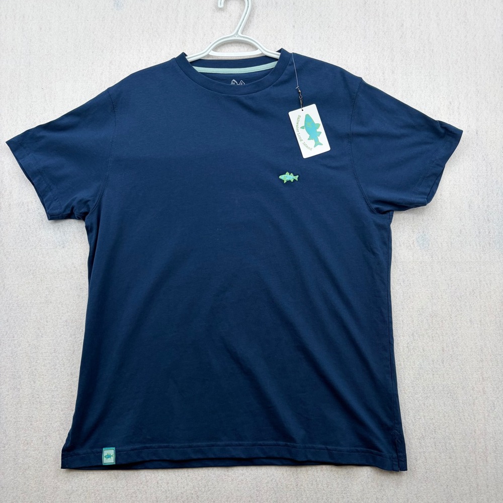 Saltwater Long Island Mens Anchor Short Sleeve Tee Coastal Navy Blue Cotton L